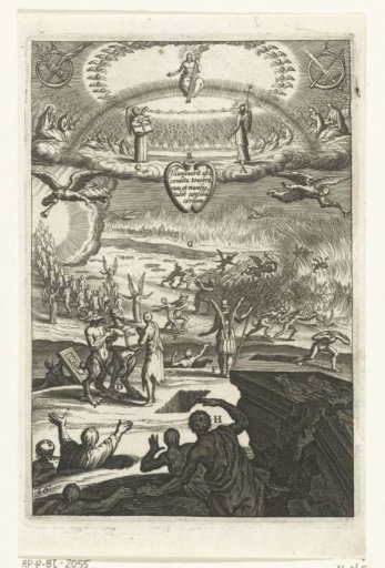 Emblem with the Last Judgment for consideration of living in virtue or sin