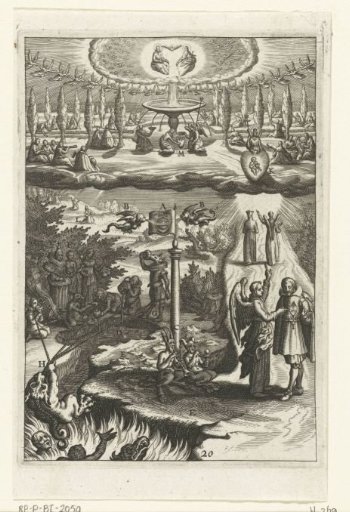 Emblem with an angel convincing a man of the joy he will feel if he follows the path of virtue
