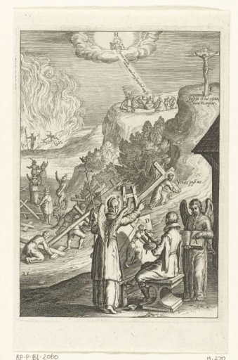 Emblem with a man painting a portrait of Christ on the Way of the Cross