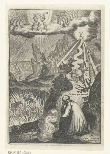 Emblem with a man considering which path he will walk in life