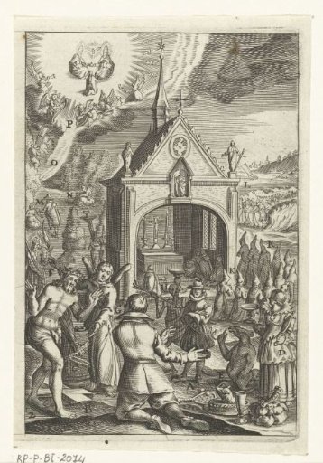 Emblem with a man renouncing his earthly possessions and converting to the Christian faith