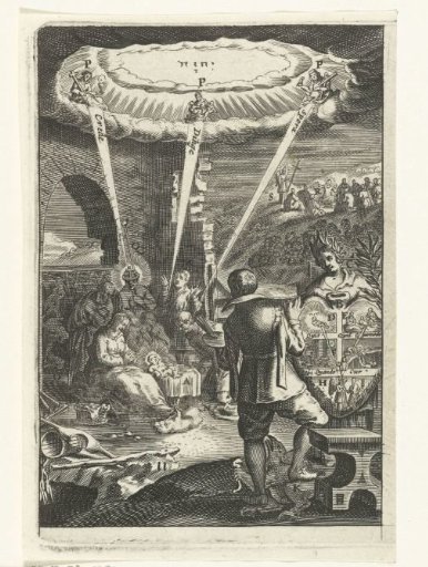 Emblem with a man meditating on the birth of Christ