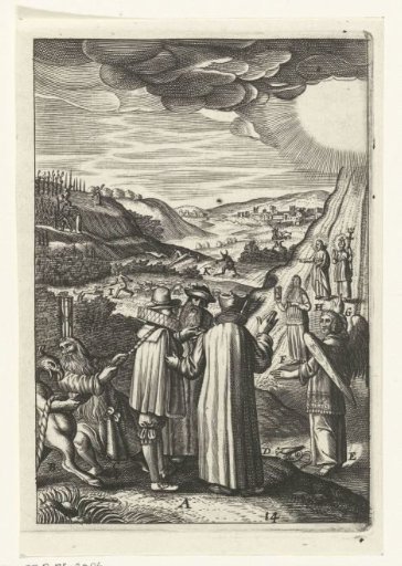 Emblem with a man advising his friends to live a virtuous life
