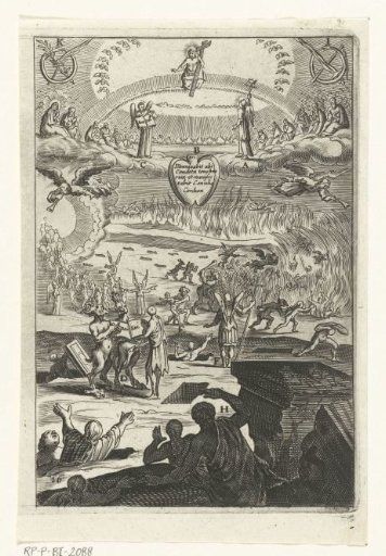 Emblem with the Last Judgment for consideration of a life of virtue or sin