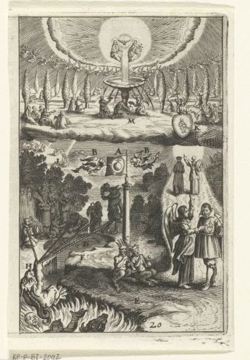 Emblem with an angel convincing a man of the joy he will feel if he follows the path of virtue