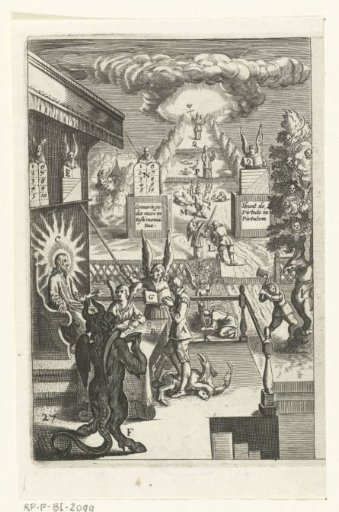 Emblem with a man judged by Christ as judge for his faults