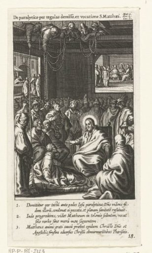 Christ heals the paralytic man who was let down on his bed through the roof