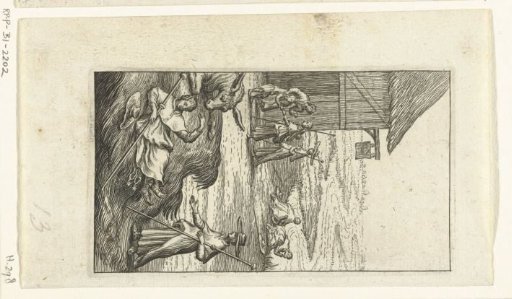 Willemynken lies with spurs by a donkey and Duyfken scolds her