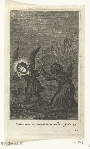 Child finds angel with lantern in the dark
