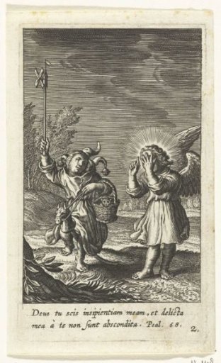 Child dressed as a jester with windmill on hobby-horse and angel