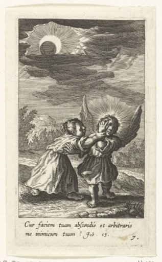 Child and angel during a solar eclipse