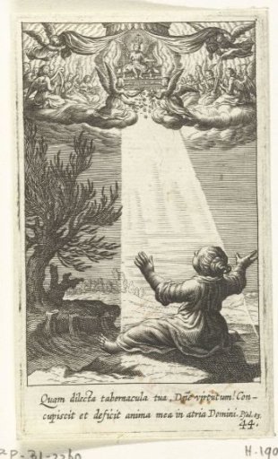 Child on earth sits in light rays of a throning angel in heaven