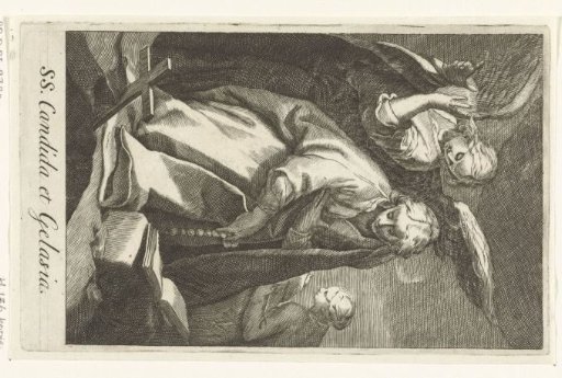 Saint Candida and Saint Gelasia as hermitesses with an angel