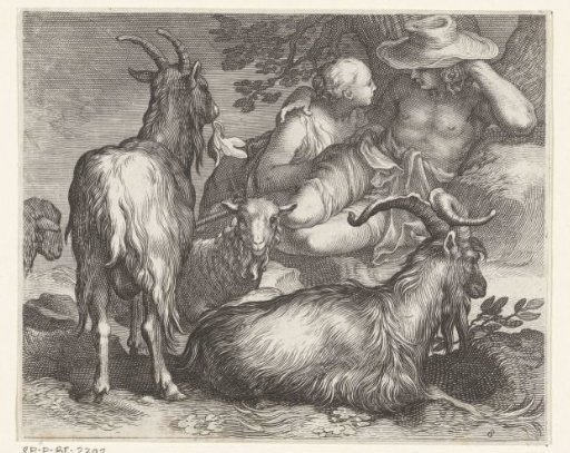 Shepherd and shepherdess with goats