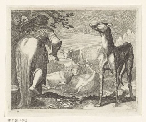 Two women and a dog with cows