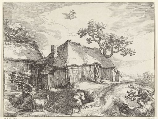 Landscape with farmhouse and abduction of Ganymede