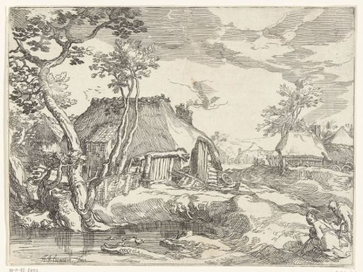 Landscape with farmhouses along country road