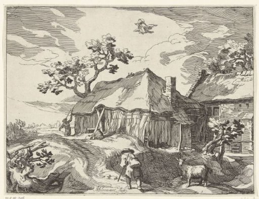 Landscape with farmhouse and abduction of Ganymede