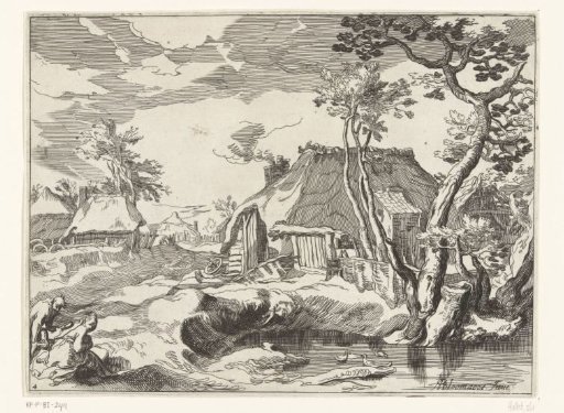 Landscape with farmhouses along country road