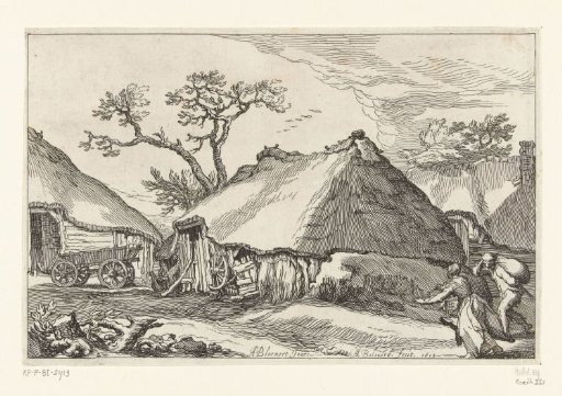 Farm and wagon on the farmyard
