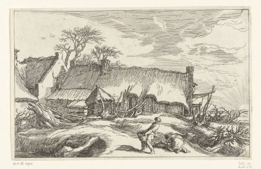 Farm with rising or setting sun