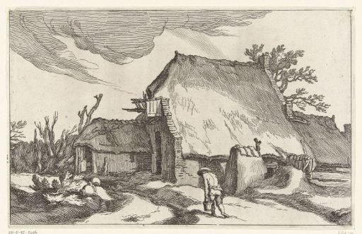 Farm and man with two buckets
