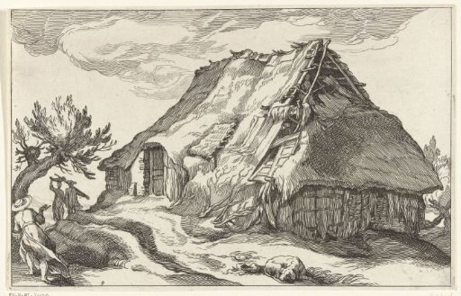 Farmhouse with collapsed thatched roof