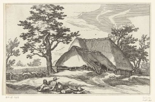 Farmhouse and shepherd with sheep