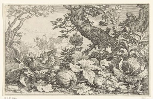 Landscape with pumpkins and coal