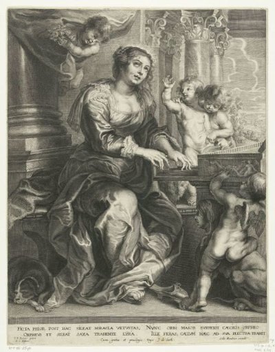 Saint Cecilia playing the organ and surrounded by angels