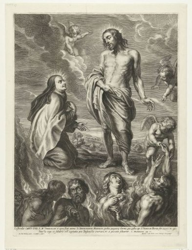 Saint Teresa before Christ as intercessor for souls in purgatory