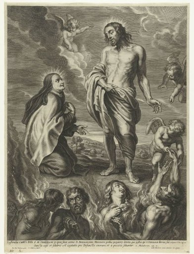 Saint Teresa before Christ as intercessor for souls in purgatory