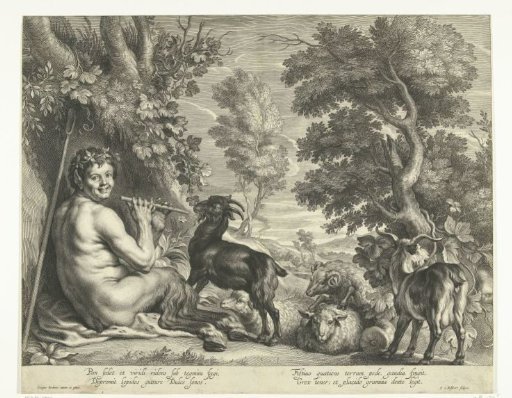 Pan as shepherd with a flock of sheep and goats
