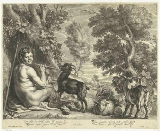 Pan as shepherd with a flock of sheep and goats