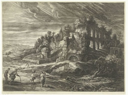 Landscape with ruins and women by a brook