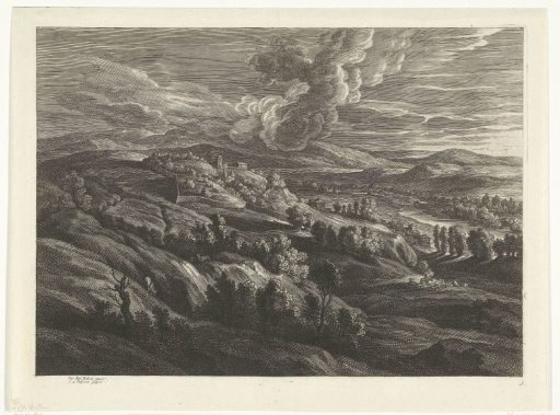 Hill landscape with wall and river