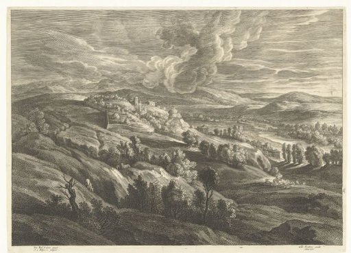 Hill landscape with wall and river