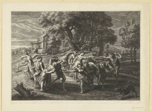 Landscape with men and women dancing