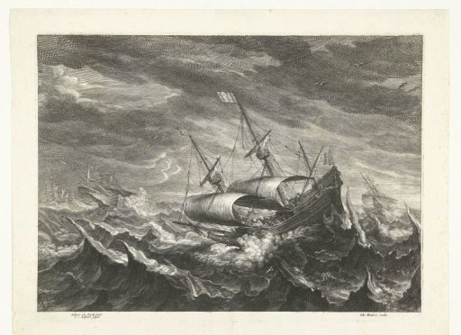 Ships at sea with high waves