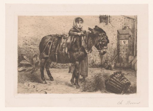 Girl with a Donkey in a Courtyard