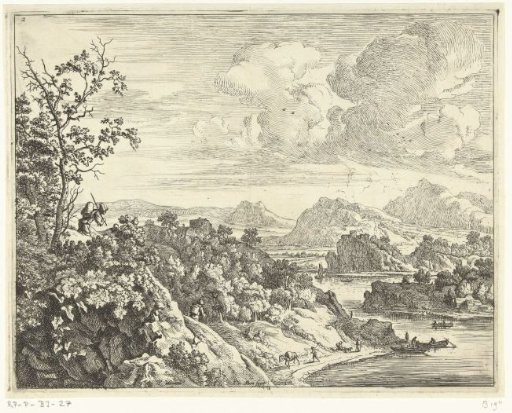 River Landscape with a Man Carrying a Pack on His Back