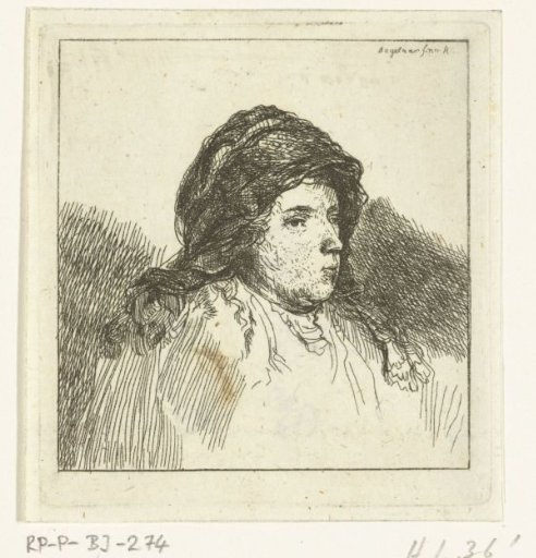 Portrait bust of a woman with a cloth around her head