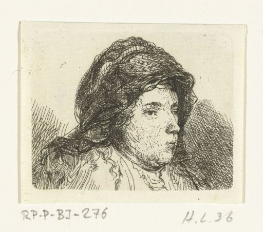 Portrait bust of a woman with a cloth around her head