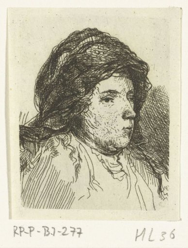 Portrait bust of a woman with a cloth around her head