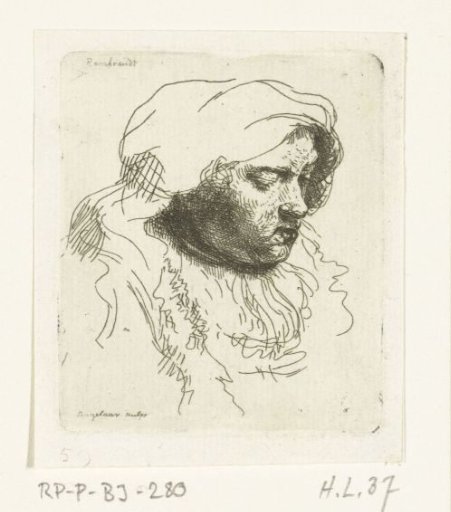 Portrait bust of a woman with a cap