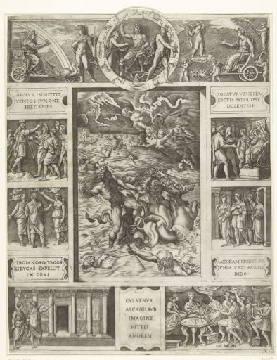 Jupiter Calms the Storm at Sea in a Rectangular Frame with Nine Scenes from the Epic Aeneid