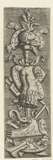 Flat decoration with trophy of armor
