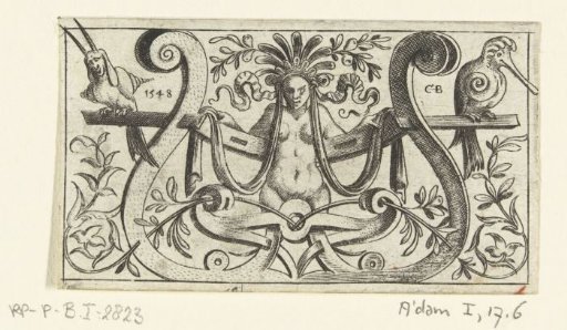 Scrollwork with a female herm