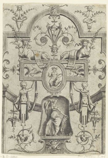 Flat decoration with grotesques, with Ceres in the center