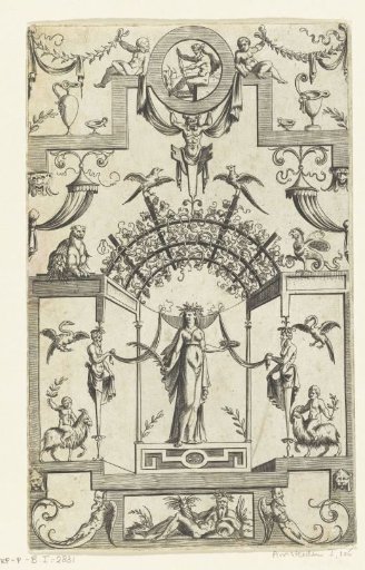 Flat decoration with grotesques, with Victoria in the center